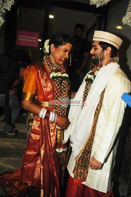 Sameera Reddy with husband Akshai Varde snapped at their wedding