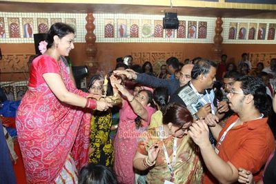 Tanisha Mukherjee and Sharbani Mukherjee attend North Bombay Sarbojanin Durga Pooja Pandal