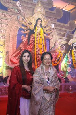 Tanisha Mukherjee and Sharbani Mukherjee attend North Bombay Sarbojanin Durga Pooja Pandal