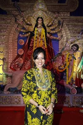 Tanisha Mukherjee and Sharbani Mukherjee attend North Bombay Sarbojanin Durga Pooja Pandal