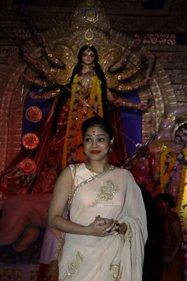 Tanisha Mukherjee and Sharbani Mukherjee attend North Bombay Sarbojanin Durga Pooja Pandal