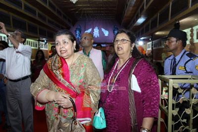 Tanisha Mukherjee and Sharbani Mukherjee attend North Bombay Sarbojanin Durga Pooja Pandal