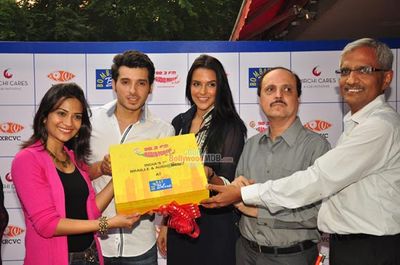Neha Dhupia, Aditi Sharma, Divyendu Sharma at the launch of India\'s first Braille & Audio Menu