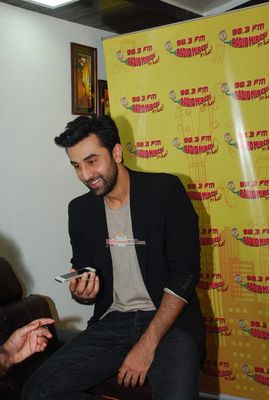 Ranbir Kapoor with RJ Prackriti at film 'Bombay Velvet' promotions at Radio Mirchi FM Studios