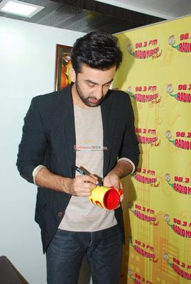 Ranbir Kapoor with RJ Prackriti at film 'Bombay Velvet' promotions at Radio Mirchi FM Studios