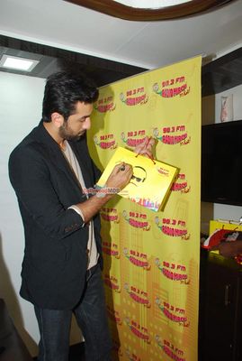 Ranbir Kapoor with RJ Prackriti at film 'Bombay Velvet' promotions at Radio Mirchi FM Studios