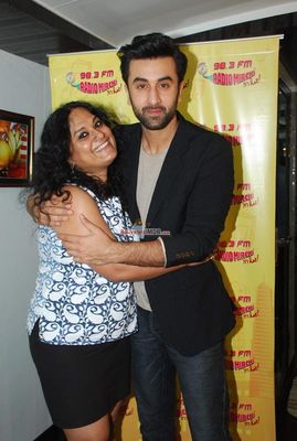 Ranbir Kapoor with RJ Prackriti at film 'Bombay Velvet' promotions at Radio Mirchi FM Studios