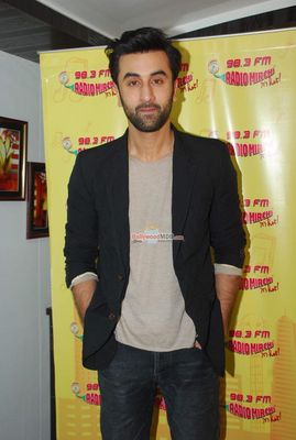 Ranbir Kapoor with RJ Prackriti at film 'Bombay Velvet' promotions at Radio Mirchi FM Studios