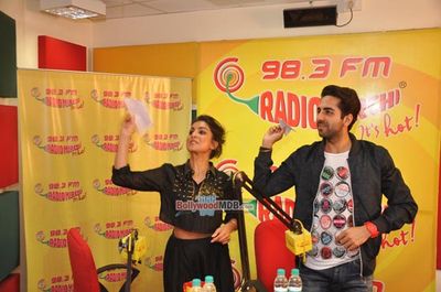 Ayushmann Khurrana and Pallavi Sharda at Radio Mirchi FM Mumbai studio for promotion of 'Hawaizaada'