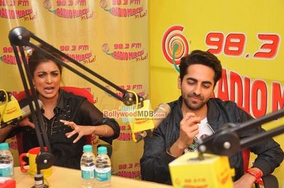 Ayushmann Khurrana and Pallavi Sharda at Radio Mirchi FM Mumbai studio for promotion of 'Hawaizaada'