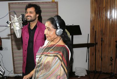 Asha Bhosle along with Music Director Mudasir Ali Snapped at Song Recording