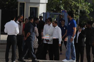 John Abraham, Abhishek Bachchan, Ranbir Kapoor, Amitabh Bachchan among other Celebs with CM Devendra Fadnavis at the opening football match at JIO Garden