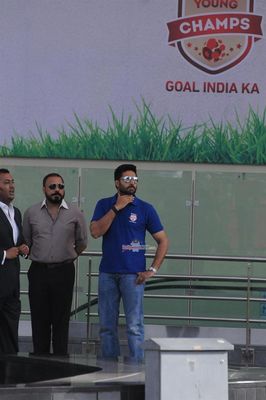John Abraham, Abhishek Bachchan, Ranbir Kapoor, Amitabh Bachchan among other Celebs with CM Devendra Fadnavis at the opening football match at JIO Garden