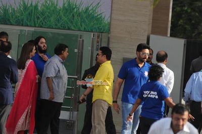 John Abraham, Abhishek Bachchan, Ranbir Kapoor, Amitabh Bachchan among other Celebs with CM Devendra Fadnavis at the opening football match at JIO Garden