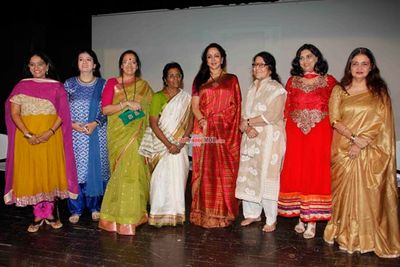 Hema Malini with author Sangeeta Bajpai during the launch of the book 'Choo Lein Aasman'