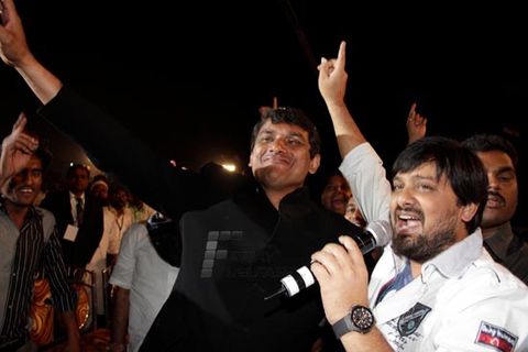 Chief minister Prithviraj Chauhan, Sunil Shetty, Irrfan Khan, Sajid Wajid, Tinu Anand with MLA Aslam Shaikh at prize distribution ceremony of Malad Sports festival