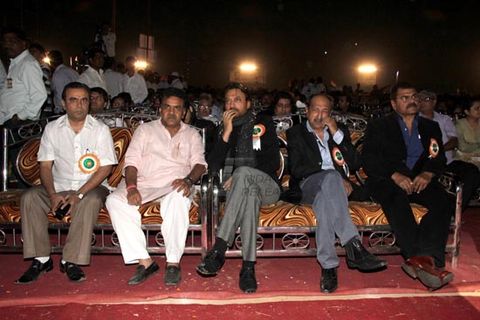 Chief minister Prithviraj Chauhan, Sunil Shetty, Irrfan Khan, Sajid Wajid, Tinu Anand with MLA Aslam Shaikh at prize distribution ceremony of Malad Sports festival