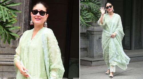 Kareena Kapoor chooses the perfect fit for the festive season as she wears a green Begum Pret kurta suit