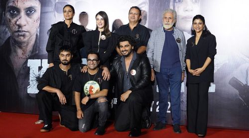 Trailer launch for "Kuttey" with Arjun, Tabu, Naseeruddin, Konkona, Kumud, Radhika, Shardul, and Aasmaan