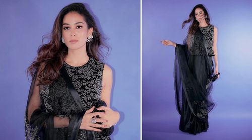 Mira Rajput's Glamorous cocktail look, black chiffon saree. See More!