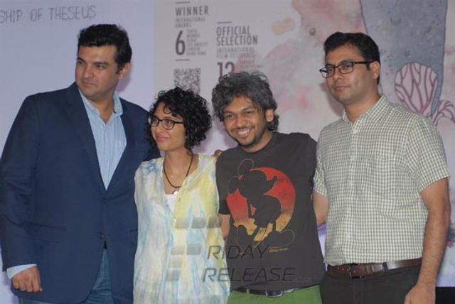 Kiran Rao with Anand Gandhi and Siddharth Roy Kapur at the press conference of film 'Ship of Theseus'