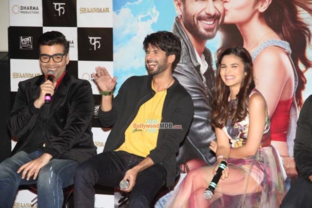 Shahid Kapoor, Alia Bhatt, Karan Johar, Vikas Bahl at the Trailer Launch of 'Shaandaar'