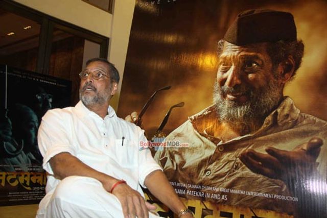 Nana Patekar with son Malhar and his wife at the trailer launch of his upcoming Marathi film 'Natasamrat'