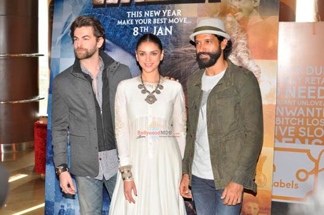 Farhan Akhtar, Neil Nitin Mukesh, Aditi Rao Hydari at film 'Wazir' Trailer Launch