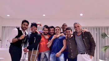 Hrithik Roshan celebrating on crutches by having gala time with his pals