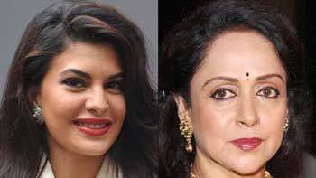 Jacqueline Fernandez learns some Bharatanatyam steps from Hema Malini
