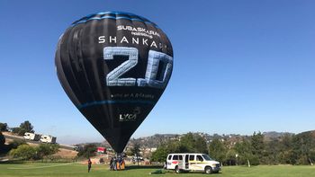 Check out the pictures of 2.0 hot air balloon flying across the Hollywood signage!