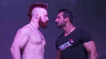 John Abraham locks horns with WWE heavyweight Sheamus while promoting Force 2