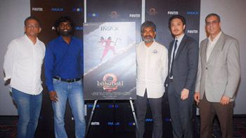 S.S.Rajamouli and Shobu Yarlagadda launch IMAX poster of Baahubali 2!