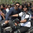 Bollywood actors John Abraham and Sonu Sood promoting their upcoming movie 'Shootout at Wadala' at flag off of the Safety Drive rally of 600 bikers.