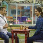 Deepika Padukone with Salman Khan at 'Tamasha' promotions at Bigg Boss 9 house