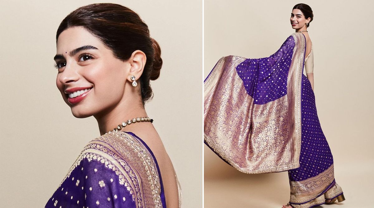 Khushi Kapoor leaves netizens mesmerized in a stunning Anita Dongre purple Banarasi saree