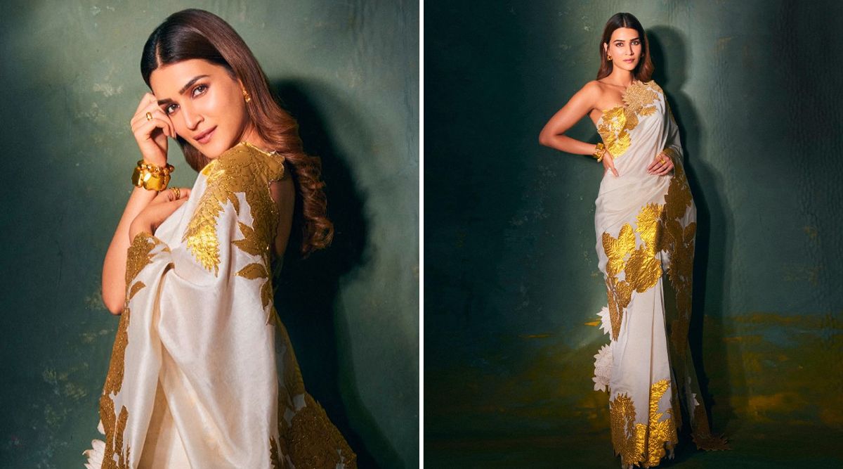 Kriti Sanon serves a royal look in gold & white Mohammed Mazhar saree; the perfect pick for Diwali