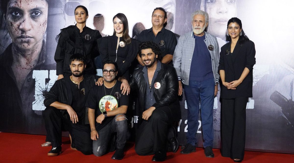 Trailer launch for "Kuttey" with Arjun, Tabu, Naseeruddin, Konkona, Kumud, Radhika, Shardul, and Aasmaan