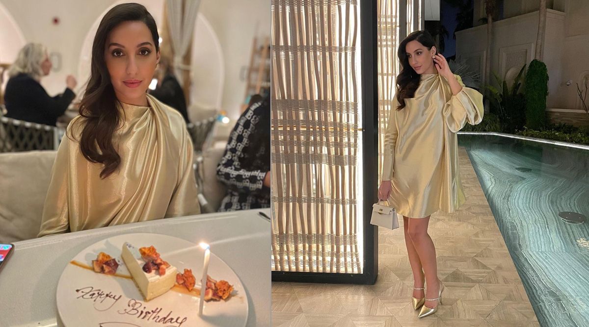 Nori Fatehi looks enticing in a golden outfit for her 30th birthday