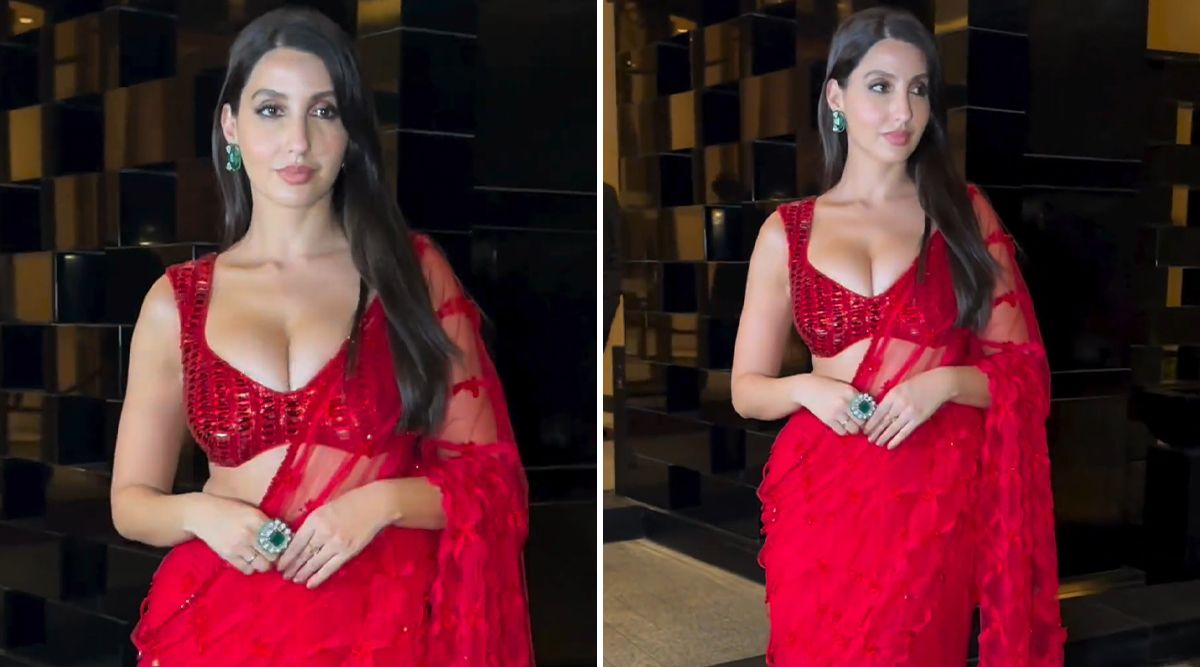 Nora Fatehi Shows Her CLEAV*GE In Red Saree, Watch Hot Video! 