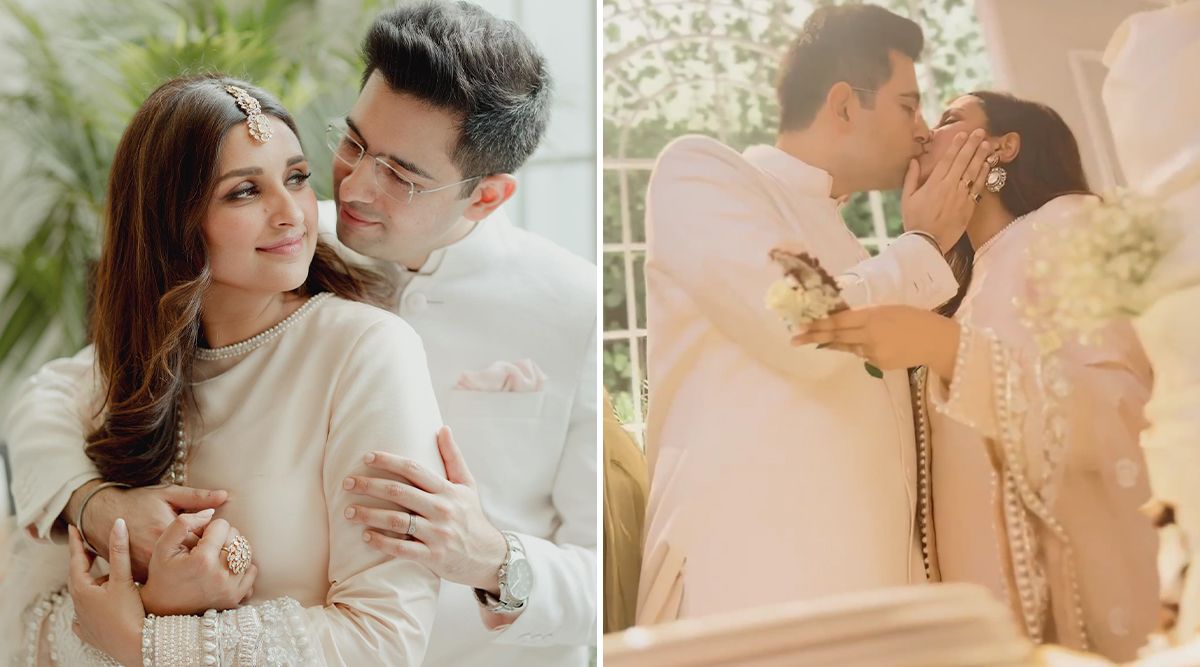 Parineeti Chopra - Raghav Chadha Engagement: Groom Plants a Passionate Kiss on Bride's Lips, Leaving Actress' Dad in Awe of Their Intense Romance (Watch Video)