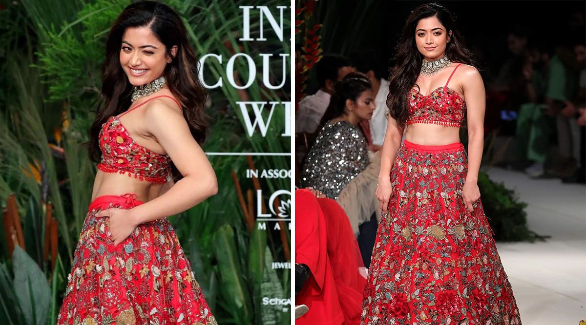 Rashmika Mandanna looks ravishing in a rose red lehengas; Owned the ramp