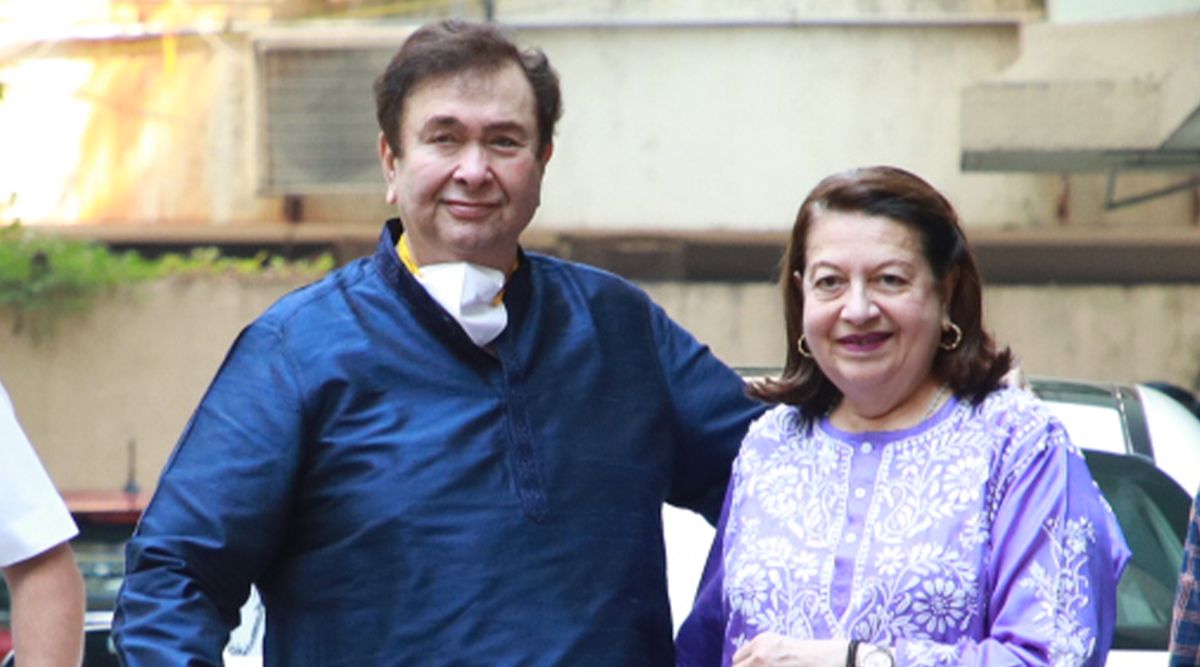 Randhir Kapoor arrives at Kareena's office for Laxmi Puja in Bandra with his wife.