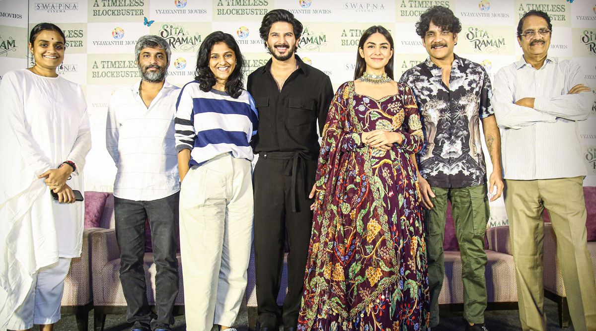 Dulquer Salmaan, Mrunal Thakur, and Nagarjuna Akkineni attend Sita Ramam’s success bash