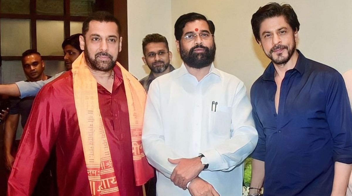 Wow! Shah Rukh Khan And Salman Khan Posing TOGETHER During Star Studded Ganpati Darshan At CM Eknath Shinde's Residence! (Watch Video)