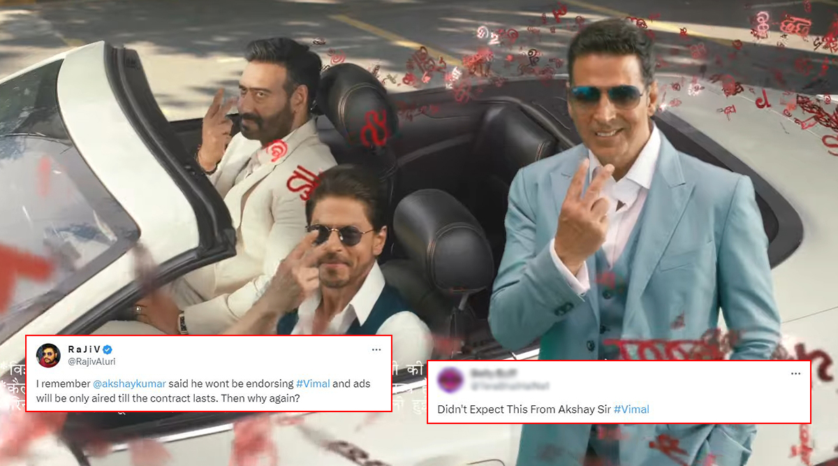 Akshay Kumar Brutally TROLLED For His Bold Comeback In Vimal Ad With Shah Rukh Khan And Ajay Devgn; Netizens React With Mixed Emotions! (View Tweets)