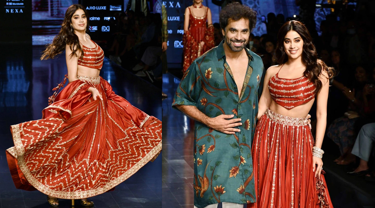 Janhvi Kapoor turns showstopper a stunning crimson embroidered lehenga by Punit Balana at FDCI x Lakme Fashion Week