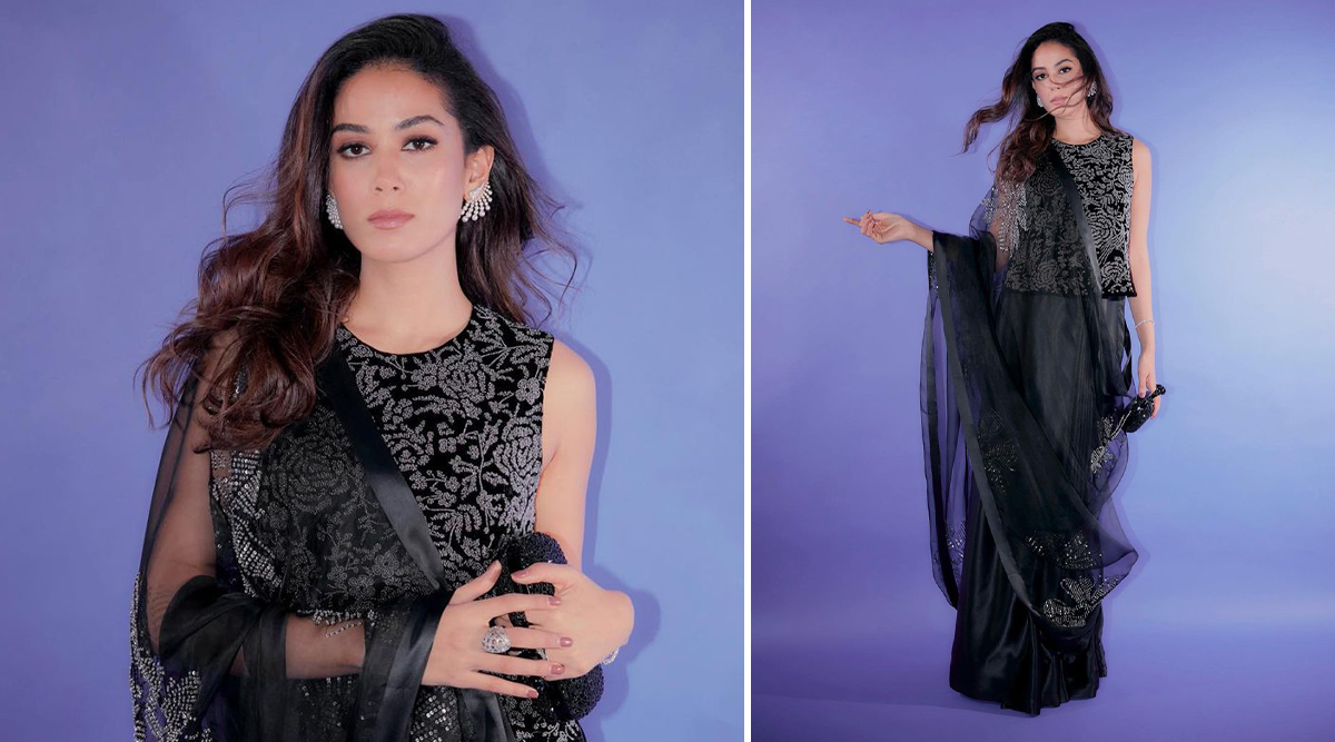 Mira Rajput's Glamorous cocktail look, black chiffon saree. See More!