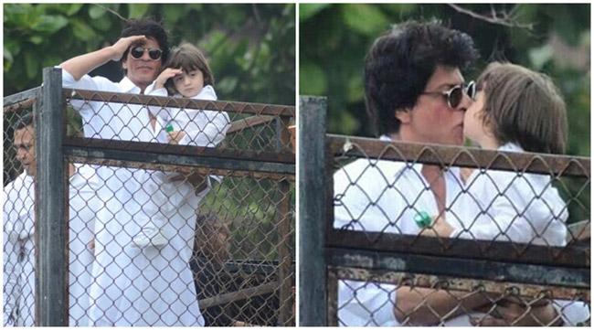 Shah Rukh Khan with son AbRam greets fans on Eid