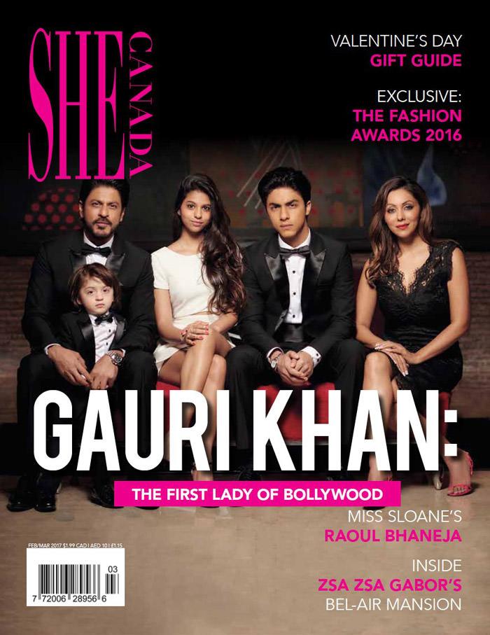 SRK, Gauri & Kids Aryan, Suhana, AbRam Grace The SHE Canada’s Feb Cover!